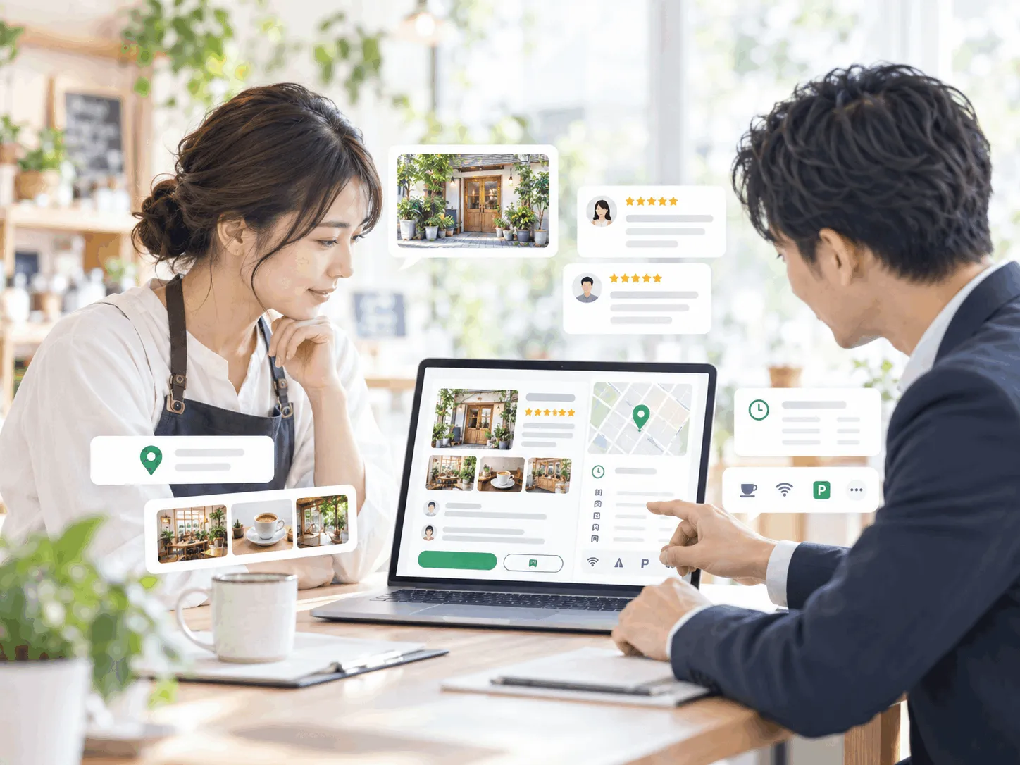 Googleマップで店舗情報と集客導線を確認する様子