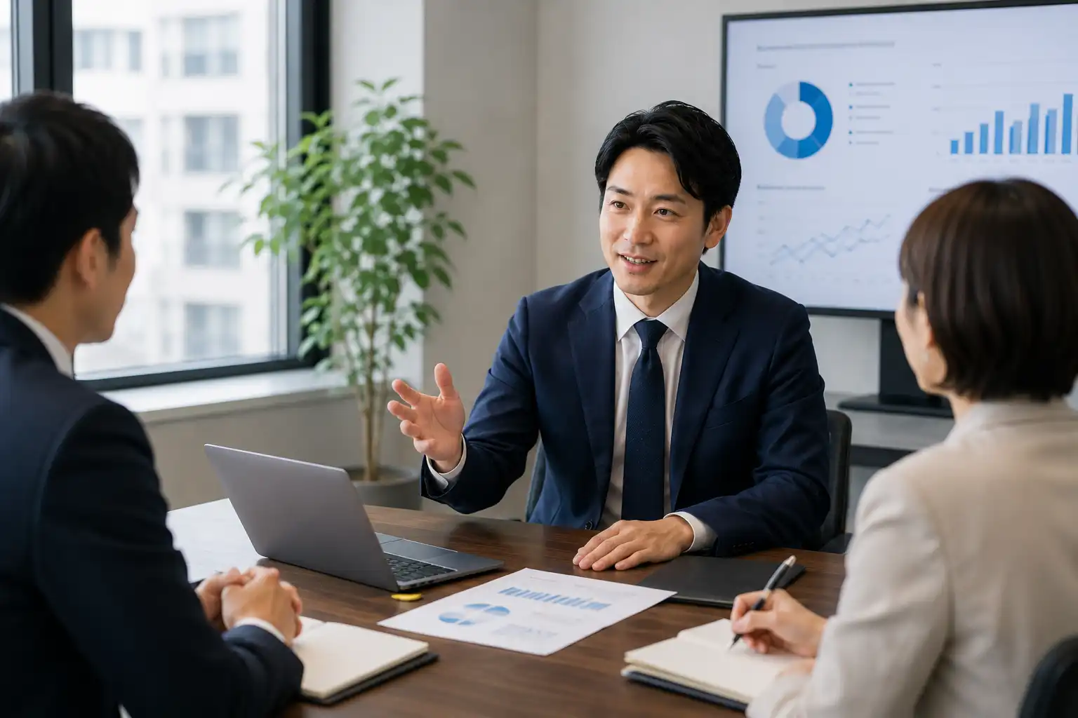企業担当者とコンサルタントが課題と支援工程を整理するイメージ