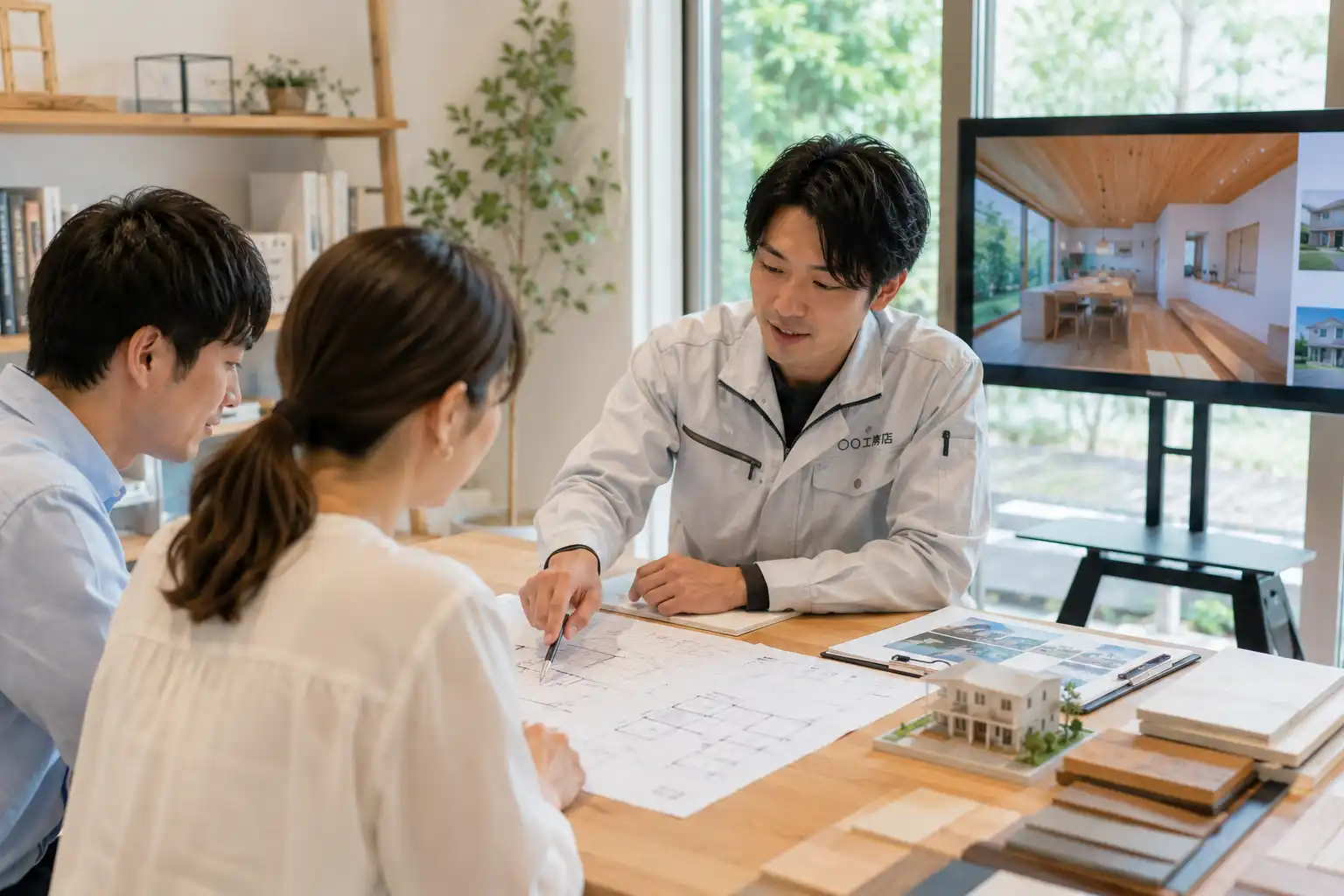 家族と住宅会社が設計や施工の希望を整理するイメージ