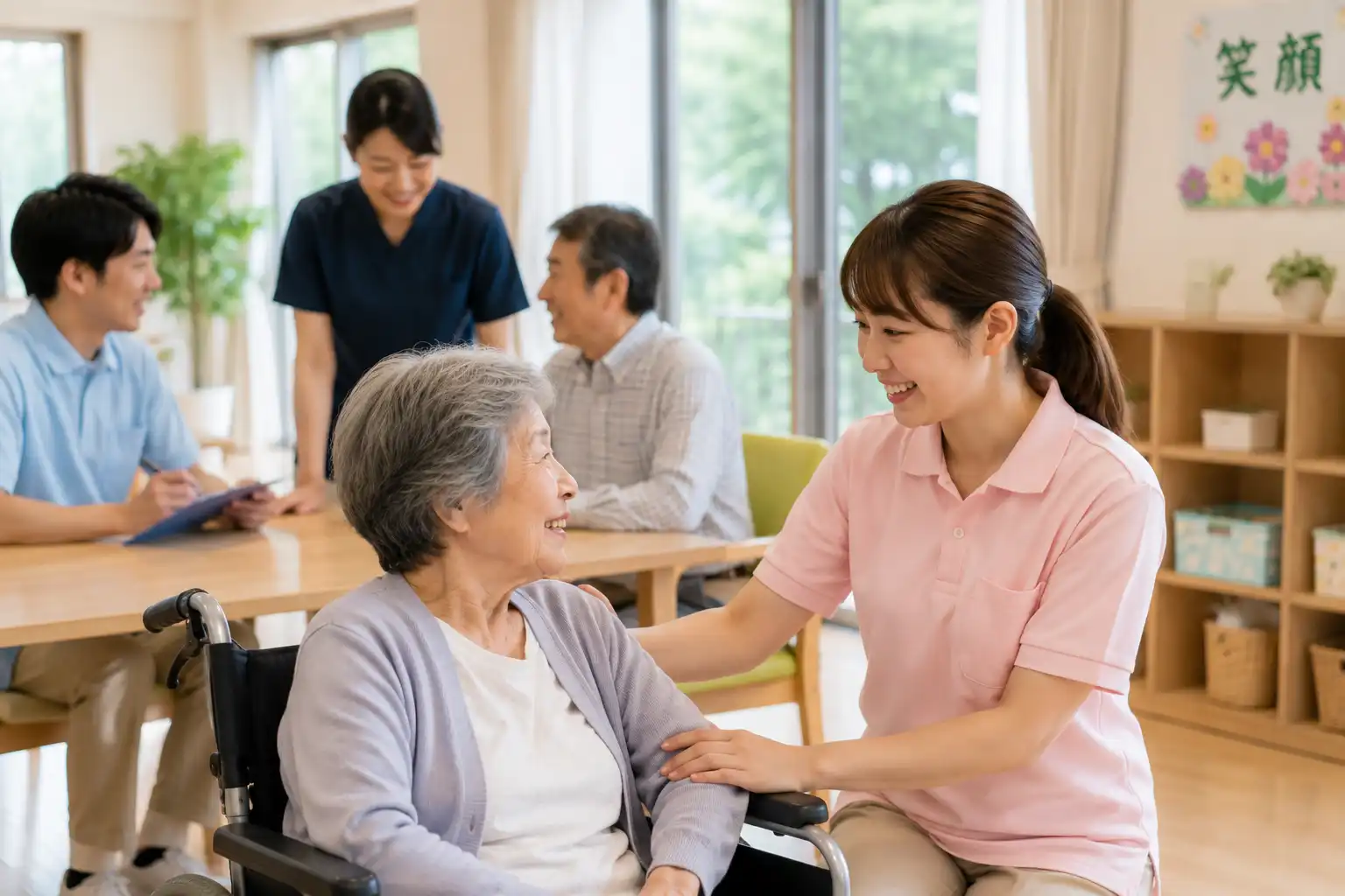 家族と福祉事業者がサービスや利用条件を確認するイメージ