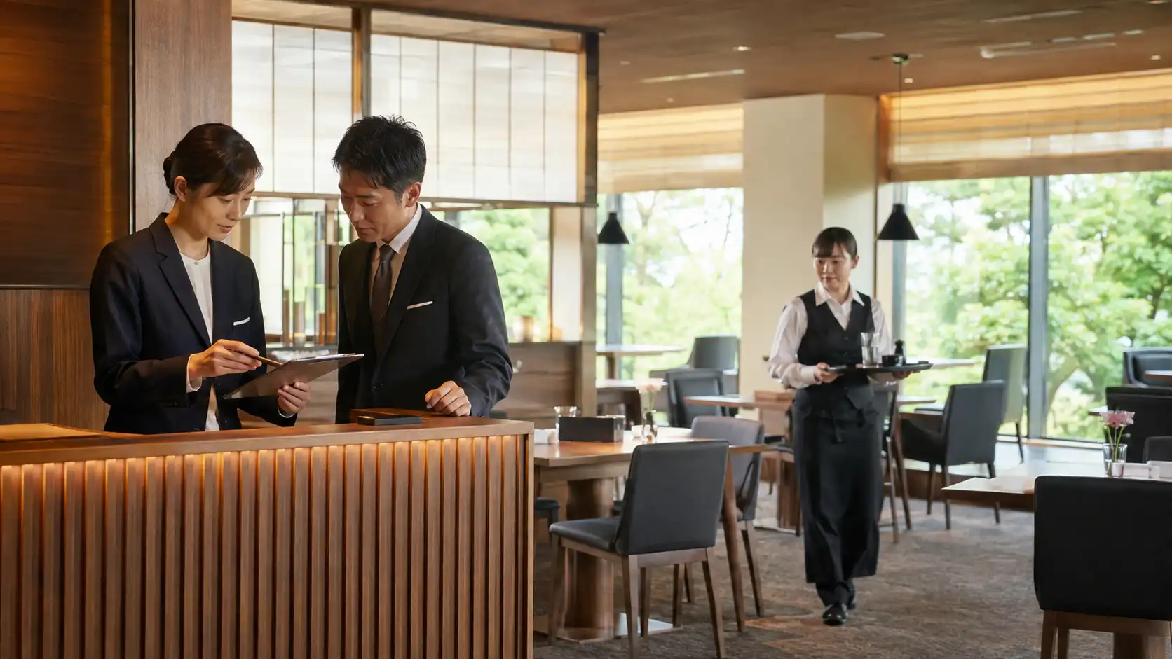 利用客が飲食や宿泊の内容と予約方法を確認するイメージ